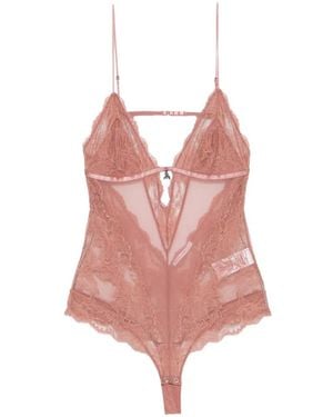 Patrizia Pepe Lace-Panelled Mesh Bodysuit - Pink