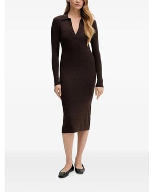 MC2 Saint Barth V-Neck Ribbed Midi Dress - Black