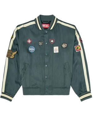 DIESEL Satin Bomber Jacket With Patches - Green