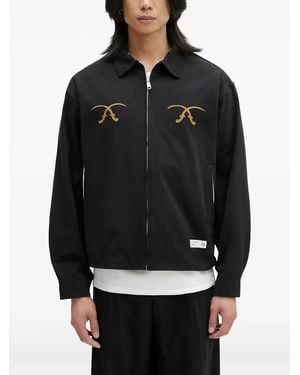 Neighborhood Souvenir Embroidered-Detail Zip-Up Shirt Jacket - Black