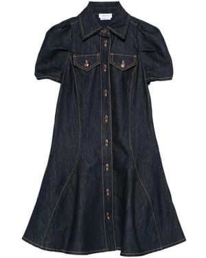 McQueen Abito Denim Con Maniche A Palloncino - Blu