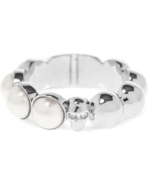 McQueen Skull Pearl Ring - White