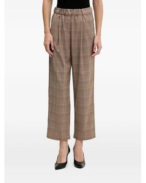 Sisley Elasticated Checked Cropped Pants - Natural