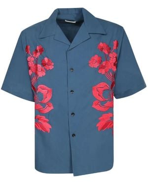 Commas Floral-Embroidered Short-Sleeve Shirt - Blue