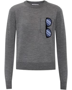 Moschino Sunglasses-Intarsia Pocket-Detail Sweater - Gray