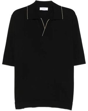 Lardini Contrast-Trim Open-Collar T-Shirt - Black