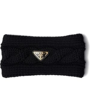 Prada Cable-Knit Logo Headband - Black