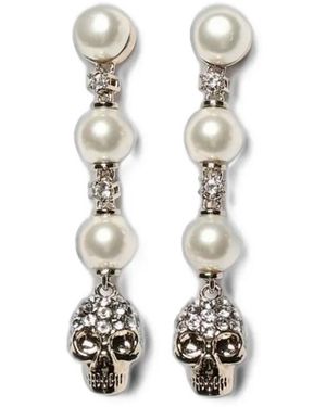 McQueen Skull Embellished Earrings - White