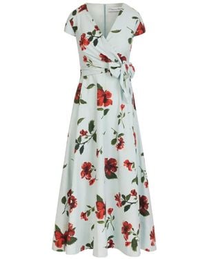Oscar de la Renta Hibiscus Cotton Poplin Wrap Dress - White