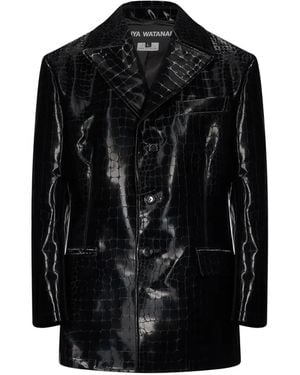 Junya Watanabe Crocodile-Effect Single-Breasted Blazer - Black