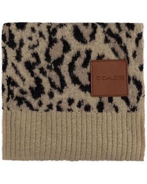 COACH Animal-Print Logo-Patch Scarf - Metallic