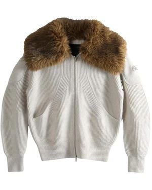 Moose Knuckles Fur Collar Zip Knitwear - Gray