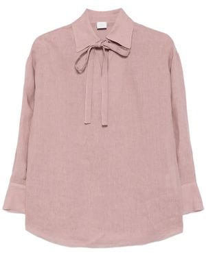 Eleventy Tie-Neck Linen Blouse - Pink