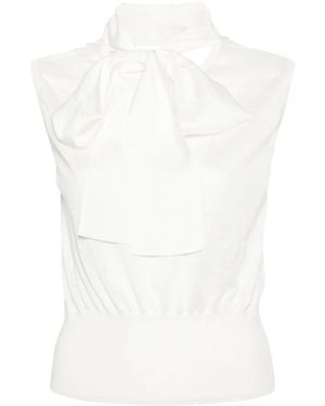 Fabiana Filippi Pussy-Bow Collar Knitted Top - White