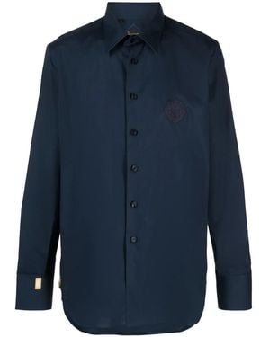 Billionaire Embroidered-Motif Long-Sleeve Shirt - Blue