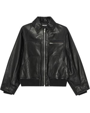 ROTATE BIRGER CHRISTENSEN Zip Leather Bomber Jacket - Black