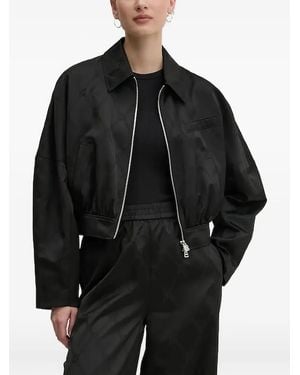 HUGO Monogram-Pattern Zip-Up Jacket - Black