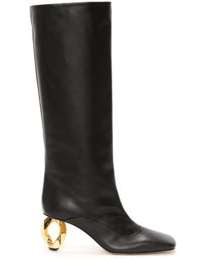 JW Anderson Leather Chain-Heel Knee-High Boots 75 - Black