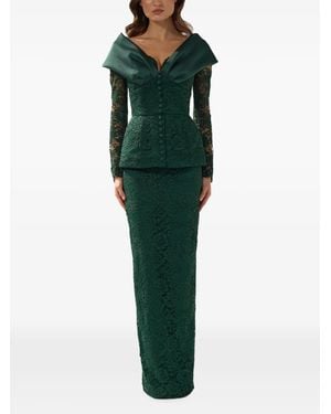 SILK LOVE & LACE Tamara Peplum-Waist Gown - Green