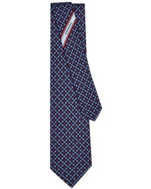 Ferragamo Gancini Flower Print Silk Tie - Blue