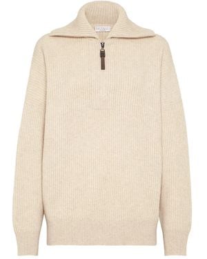 Brunello Cucinelli Pullover Mit Reißverschlusskragen - Natur