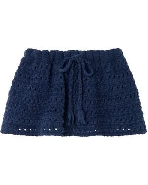 Alanui The Breath Of The Lagoon Crochet Tassel-Detail Mini Skirt - Blue