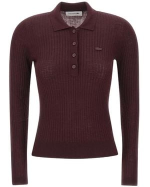 Lacoste Wool Jersey Polo-Collar Jumper - Purple