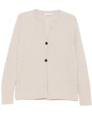 Le Tricot Perugia Button Cable-Knit Cardigan - White