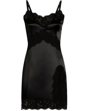 Dolce & Gabbana Slip dress corto de satén con ribete de encaje - Negro