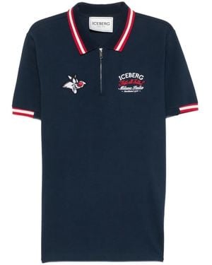 Iceberg X Looney Tunes Embroidered Zip-Neck Polo Shirt - Blue