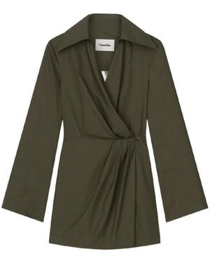 Nanushka Esma Button Wrap Mini Dress - Green
