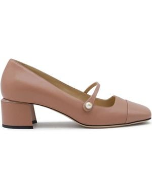 Jimmy Choo 45Mm Pearl-Embellished Block-Heel Court Shoes - Brown