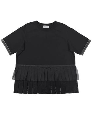 Caroline Hu Pleated Lace-Trimmed Top - Black
