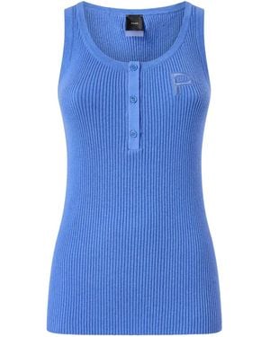 Pinko Ribbed Sleeveless Top With Monogram - Blue