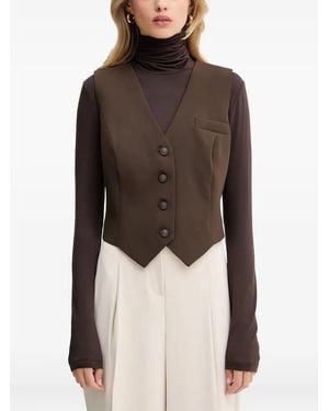 Guess Button Chest-Pocket Vest - Brown