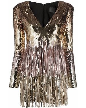 Philipp Plein Degradé Fringe V-Neck Dress - Black
