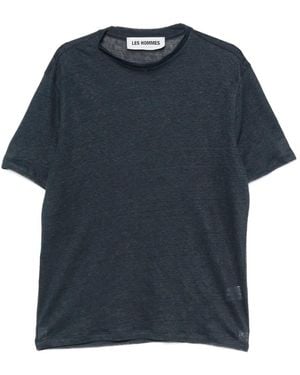Les Hommes T-Shirt En Lin À Plaque Logo - Bleu