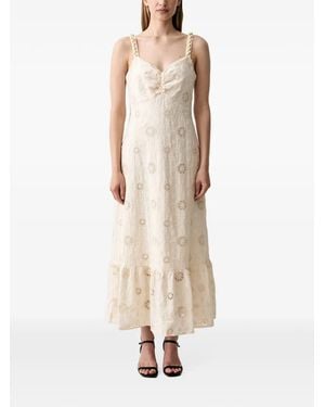Pedro Del Hierro Madrid Beaded-Strap Embroidered Maxi Dress - Natural