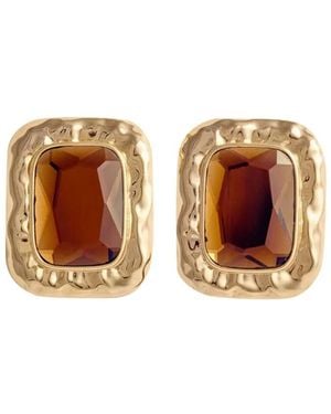 Self-Portrait Amber-Stone Hammered Earrings - Brown