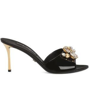 Dolce & Gabbana Keira Patent Leather Embellished Mules - Black