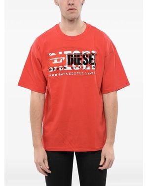 DIESEL T-Shirt À Logo Superposé - Red
