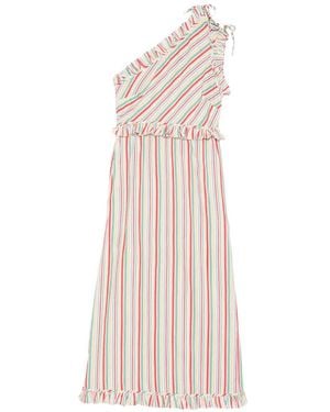 RIXO London Ruffled Striped One-Shoulder Dress - Pink