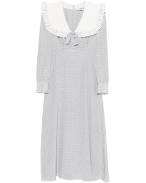Alessandra Rich Ruffled Polka Dot Midi Dress - White