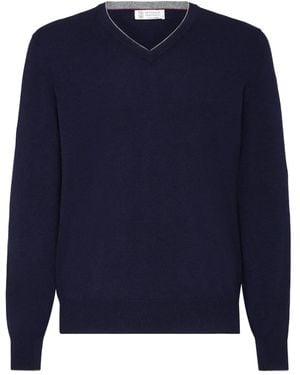Brunello Cucinelli Jersey de cashmere con cuello en V - Azul