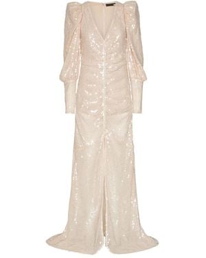 ROTATE BIRGER CHRISTENSEN Puffärmel-Maxikleid Mit Pailletten - Natur