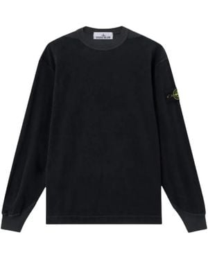 Stone Island 6100030 Jersey Corduroy Comfort-Fit Crewneck Sweatshirt With Shoulder Inserts - Black