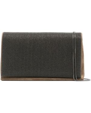 Brunello Cucinelli Precious Monili-Chain Suede Bag - Grey