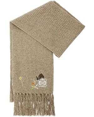 Loewe Embroidered Ribbed Scarf - Natural