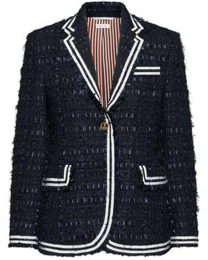 Thom Browne Satin Ribbon Tweed Unconstructed Sportcoat - Blue