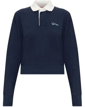 KENZO Varsity Embroidered-Logo Polo Shirt - Blue
